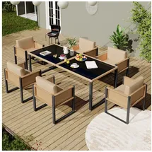 stilvora Garten Essgruppe Mit 1 Tisch Und 6 Sesseln, Hohe Rückenlehne Und Abnehmbare Kissenbezüge, Rattan Und Stoff, Braun