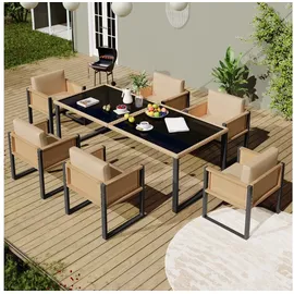 stilvora Garten Essgruppe Mit 1 Tisch Und 6 Sesseln, Hohe Rückenlehne Und Abnehmbare Kissenbezüge, Rattan Und Stoff, Braun