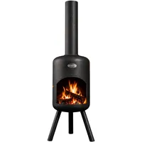 BonFeu BonBini Terrassenofen Schwarz – Kompakter Gartenkamin aus robustem Stahl, Ø 30 cm, H 115 cm – Eleganter Outdoor-Kamin für Garten, Balkon & Terrasse – Inklusive Schürhaken & Deckel