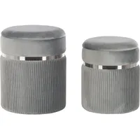 Beliani Pouf mit Stauraum 2er Set CAMDENTON Samtstoff Hellgrau