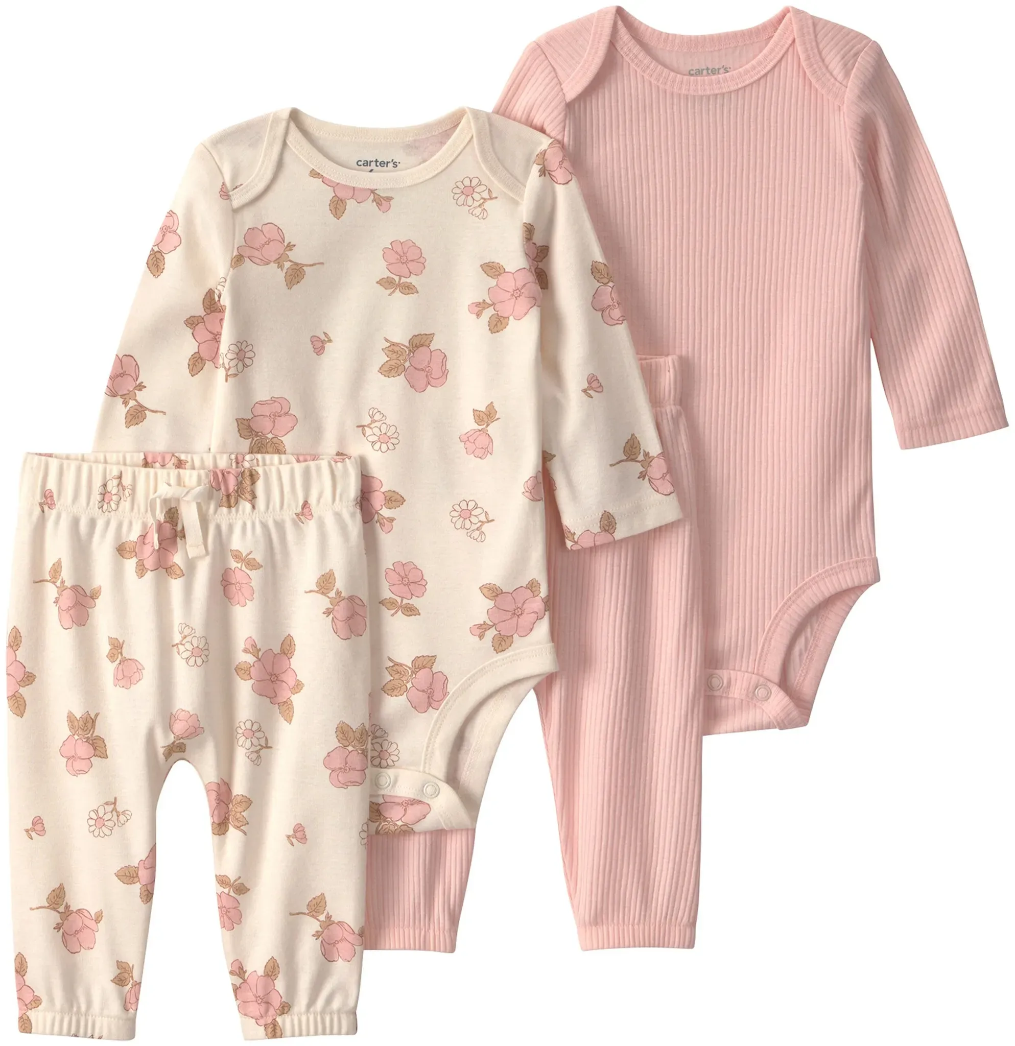 Carter's 4-tlg. Set 2x Bodys langarm und Jogginghosen Blumen Rippqualität, natur | mehrfarbig, 62