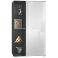 Vladon Vitrine, Weiß Hochglanz, 71.5x134x35 cm, Wohnzimmer, Wohnwände, Vitrinenschränke
