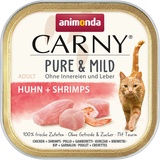 Carny Katzen Nassfutter Pure & Mild Huhn + Shrimps (32 x 100 g), Leicht verdauliches Katzenfutter für sensible Katzen, Katzen Nassfutter von animonda für sensible Katzen, ohne Getreide und Zucker