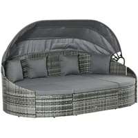 Outsunny Rattan Sonneninsel 4-teilige Liegeinsel mit Sonnendach SitzgruppeKissen