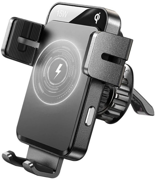 JOYROOM KFZ Handy-Halter mit 15-W-Qi-Wireless-Ladegerät für Lüftungsgitter Smartphone-Halterung schwarz