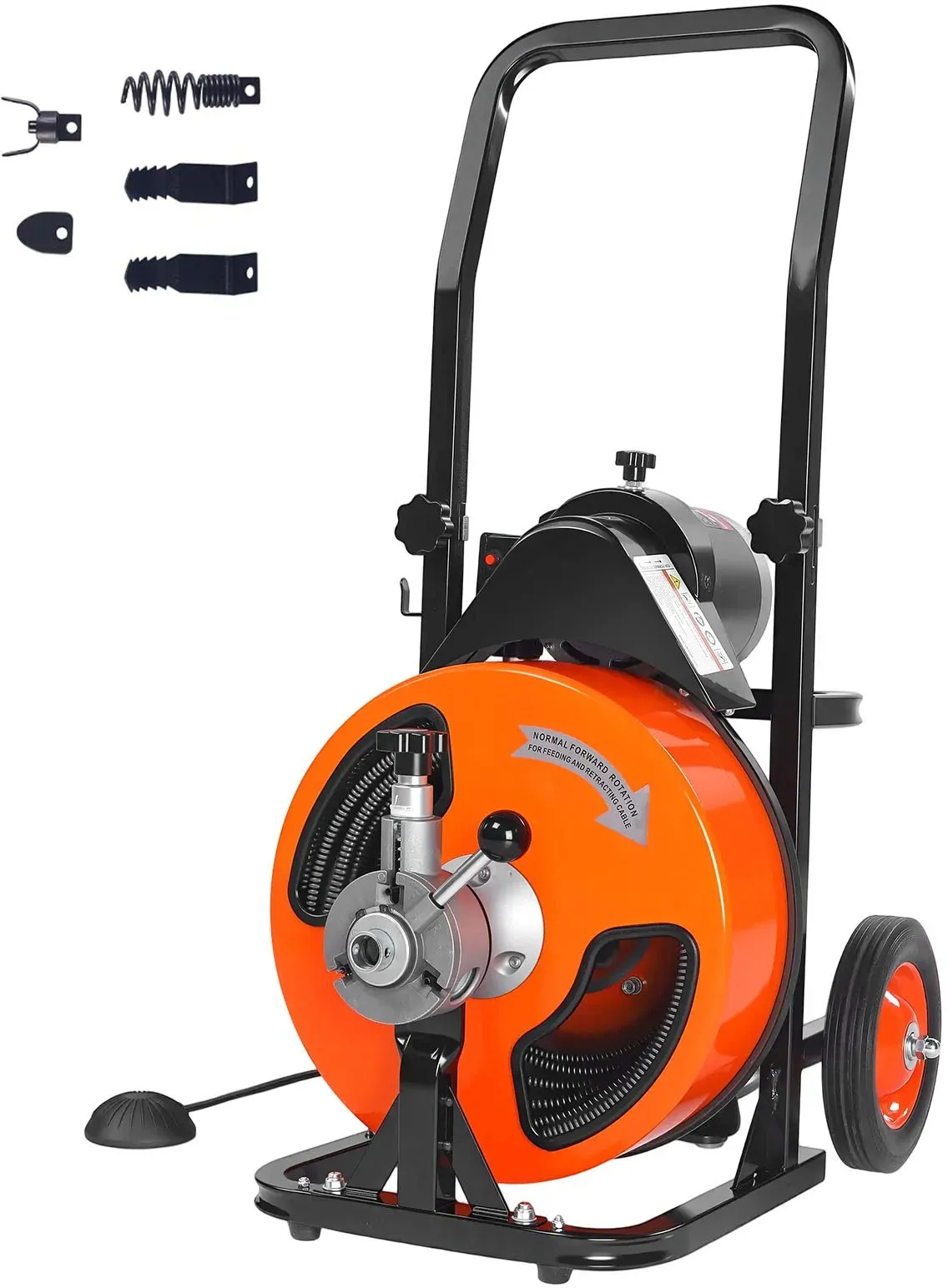 VEVOR Rohrreinigungsmaschine mit Automatischem Vorschub, 30m x 9,5mm Rohrreinigungsspirale mit Rollen, Elektr. Abflussreiniger für 5-10cm Rohre, Rohrreinigungsgerät für Abflüsse Toilette Waschbecken