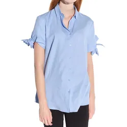 vestino Damen Kurzarm-Bluse mit Schleifen-Arm Hemd-Bluse Business-Shirt 901149 Blau - 