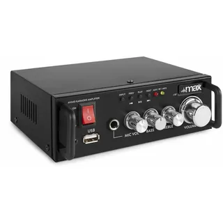 MAX AV340 Mini HiFi Verstärker mit Bluetooth 100 Watt - Kompakter Mini Verstärker HiFi Stereo, RCA AUX Input, BT, USB MP3-Player, Kleiner Karaoke-Verstärker MIC Input - Schwarz
