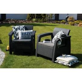 KETER Corfu Set Gartenmöbel-Set Graphit, Grau