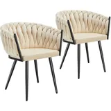 Tectake tectake® Set Esszimmerstuhl, Astano Samt Knotendesign, schlanke Stahlbeine, 60,5 x 55 x 75 cm