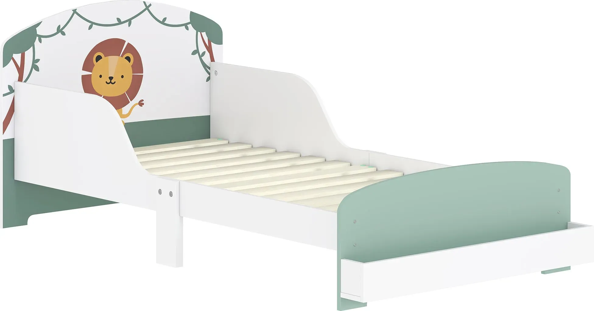 AIYAPLAY Kinderbett 3-8 Jahre Niedrig mit Stauraum und Seitengittern, Kinderbett aus MDF und Sperrholz, 150x77x60 cm, Grün   Aosom