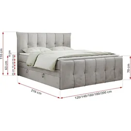 MKS King Boxspringbett 140 x 200 cm H3 Hellgrau