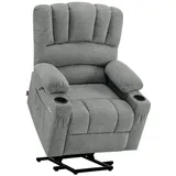 M MCombo Fernsehsessel mit Aufstehhilfe Elektrisch, Verbreiterte Rückenlehne Sessel mit Aufstehhilfe, Massage & Heizung, Relaxsessel mit Liegefunktion bis 145° USB 7102 (Stoff, Grau)