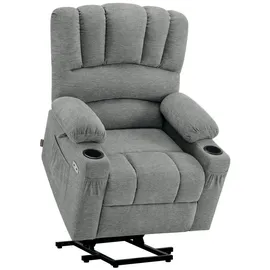 M MCombo Fernsehsessel mit Aufstehhilfe Elektrisch, Verbreiterte Rückenlehne Sessel mit Aufstehhilfe, Massage & Heizung, Relaxsessel mit Liegefunktion bis 145° USB 7102 (Stoff, Grau)