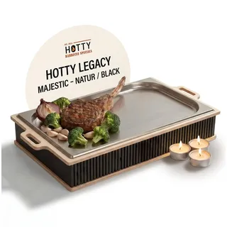 INEXTERIOR – Hotty Legacy Warmhalteplatte zum Grillen – BBQ Warmhaltebehälter für Speisen – Grillgut Stövchen – Speisenwärmer mit Teelicht – BBQ-Board für Grillpartys (All Black, XL)