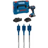 Bosch Professional Akku Schlagbohrmaschine GSB 18V-55 (2x 4,0 Ah ProCore Akku, in L-BOXX) Blau + 7x Expert SelfCut Speed Flachfräsbohrer Set (für Weichholz, Grobspanplatte, Ø 16-32 mm, Zubehör)