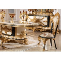 Casa Padrino Luxus Barock Esszimmerstuhl Set Mehrfarbig / Blau / Gold - Handgefertigtes Küchen Stühle 6er Set mit elegantem Muster - Barock Esszimmer Möbel - Edel & Prunkvoll