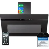 KKT KOLBE A+++ Dunstabzugshaube 90 cm 782 cbm/h Umluft Abluft Kopffrei Wandhaube | Glas Matt Schwarz | Nachlaufautomatik | Smart WiFi App WLAN | Se... - Schwarz