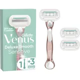 Gillette Venus Deluxe Smooth Sensitive Rosegold Rasierer Damen, Damenrasierer + 3 Rasierklingen mit 5-fach Klingen, mit diamantharter Beschichtung