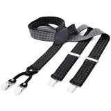 DonDon Hosenträger DonDon® Herren Hosenträger breit 4 Clips mit Leder in Y-Form elastisch (1-St) Y-Form, verstellbar mit Clipverschluß, elastisch grau|schwarz