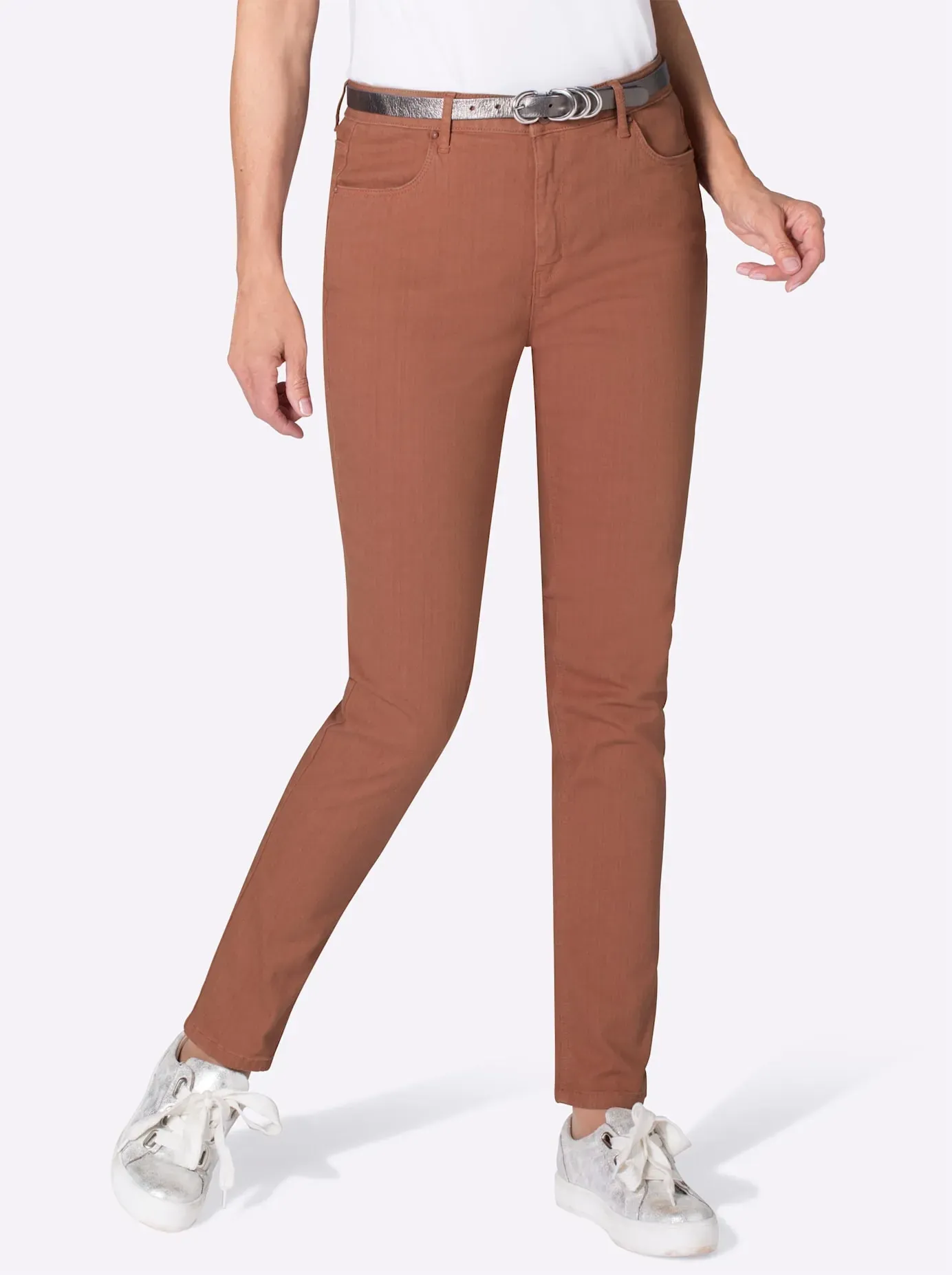 Stretch-Jeans AMBRIA, Damen, Gr. 21, Kurzgrößen, braun (rost), 96% Baumwolle, 4% Elasthan, unifarben, lang, Jeans