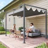 3x2m Gartenpergola-pavillon Mit Einziehbarem Metall- Und Polyesterdach, Grau Und Schwarz