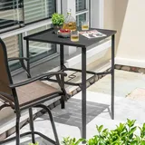avestar Quadratischer Garten-Bartisch 71x71x103 cm mit Sonnenschirmloch, Lattenrost-Tischplatte mit pulverbeschichtetem Metallgestell, Schwarz