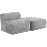 icon beanbags icon Zen Sitzsack und Hocker, Modular Sofa Grau, Flauschiger Cordstoff, Ecksofa, Bequemer Bean Bag Sofa mit Schaumstoff Füllung, Relaxsessel, Lounge, Wohnzimmer, Möbel