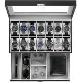 LuxusKollektion Uhrenbox Uhrenbox 14 Fächer Glasdeckel 2 Ebenen Uhrenkissen 14-Slot Schwarz schwarz