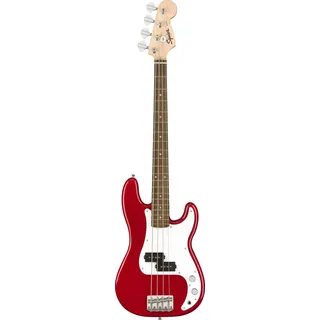 Squier by Fender Mini Precision Bass, Kompakter E Bass mit vollem Sound, geeignet für Einsteiger, Kinder und Reisemusiker, Dakota Rot, Inklusive virtueller Kurse auf Fender Play