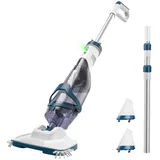 ENHULK Poolsauger Akku, Betriebsdauer bis zu 70 Minuten, Absaugung bis zu 4200L/H, 34cm breiter Kopf, XL-Auffangkapazität, mitgelieferte Teleskopstiel, Ideal für Aufstellpool usw - PC18