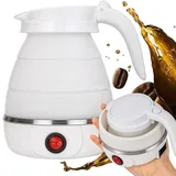 Kuketo | Elektrischer Reise-Wasserkocher 0,6 L Faltbar – Silikon & Edelstahl – Weiß – Kompakt, Leistungsstark & Sicher Für Unterwegs - Weiß