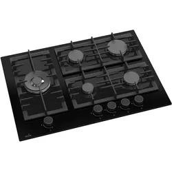 Gasline Einbau Gaskochfeld 70cm Schwarz Glaskeramik mit 5 Brennern WOK Sabaf-Brenner