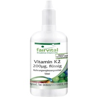 Fairvital | Vitamin K2 flüssig 200 μg pro 10 Tropfen - 50ml für 1/2 Jahr - Hochdosiert - Natürliches Menaquinon MK-7 aus Natto - Vegan