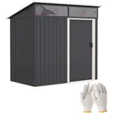 Outsunny - Metall Gerätehaus 1,9m2 195x122x182cm Geräteschuppen mit Fundament Pultdach Fenster Schiebetür Haken Handschuhe wetterfest Gartenhaus