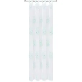 Gerster Gardine GERSTER "Indira" Gr. 1, grün (mint, weiß), B:140cm H:245cm, Wirkware, Polyester, Gardinen, Gardine, Schlaufenschal "Indira" mit Prägedruck