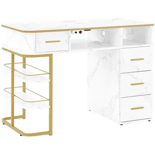 Barberpub Maniküretisch, Nageltisch mit Absaugung, Marmor-Weiß, 2464