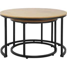 home collective Couchtisch 2er Set aus Holz, Wohnzimmertisch Modern in Beistelltisch Set 2 in 1 mit Metallgestell für Wohnzimmer rund Eiche hell