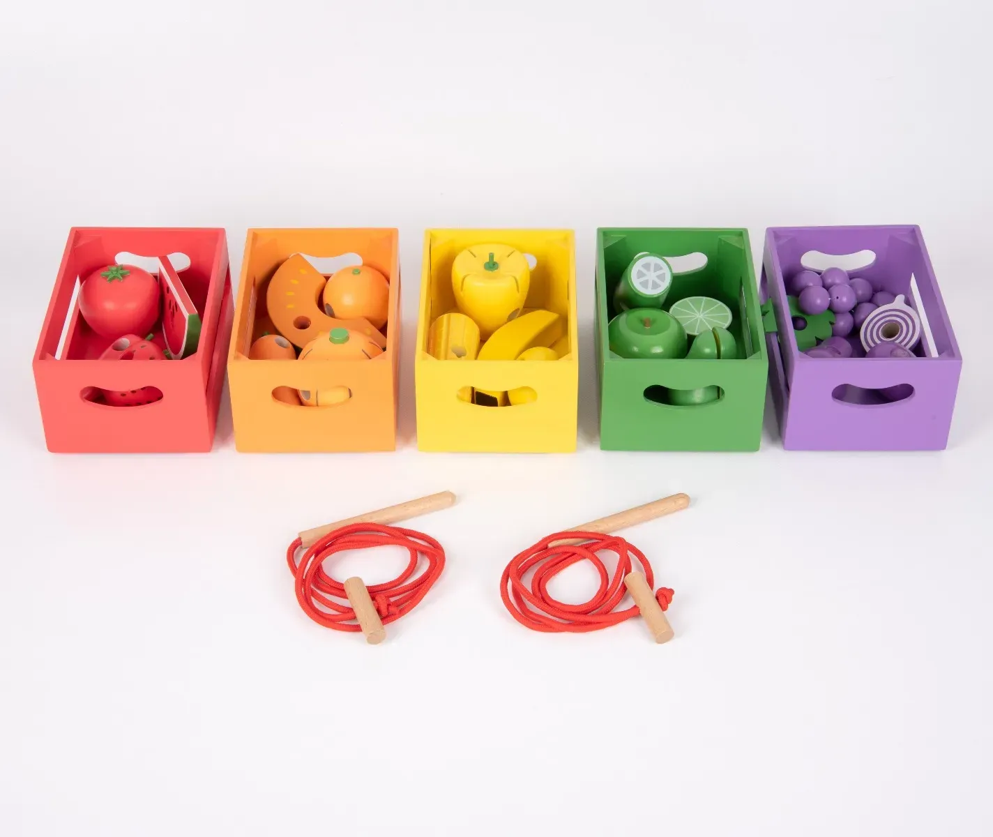 Sortierspielzeug Obst & Gemüse, 20 Holz-Steine, mehrfarbig, inkl. Sortierkisten - tickit Sortierset - Montessori, Feinmotorik, Zählen