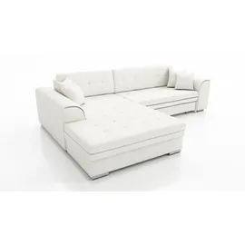 Fun Möbel Couchgarnitur SARRA Weiss mit Schlaffunktion Ottomane Links - Weiß