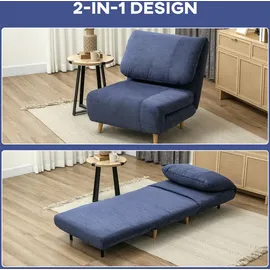Homcom Schlafsofa Schlafsessel Verstellbar Klappmatratze Gästebett im Cord-Optik, für Schlafzimmer, Wohnzimmer Blau 82 x 89 x 83 cm