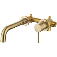 ONECE Unterputz Waschtischarmatur Wandmontage mit 360° Auslauf, Wasserhahn Bad Wandarmatur mit Auslauflänge 202 mm, Wand Waschbeckenarmatur, Gold