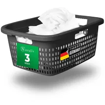 Novaliv - 3x Wäschekorb 3 Stück Wäschekorb Mit Deckel Und Drei Griffen 25l Anthrazit