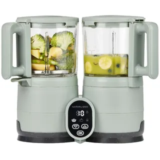 Babymoov Nutribaby Glass Green Celadon - Babynahrungszubereiter aus Glas und Edelstahl, 4-in-1: Dampfgaren, Mixen, Aufwärmen, Erwärmen, 1900 ml Fassungsvermögen