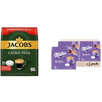 Jacobs Pads Crema Classic, 180 Senseo kompatible Kaffeepads UTZ-zertifiziert, 5er Vorteilspack, 5 x 36 Getränke & Senseo Milka Kakao Pads, 40 Senseo kompatible Pads, 5er Pack, 5 x 8 Getränke, 560 g