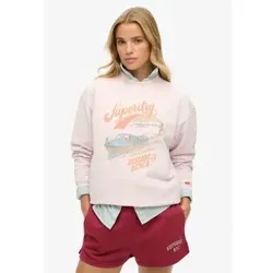 Superdry für Damen. W2012247A Locker sitzendes Sweatshirt mit Rundhalsausschnitt und rosa Souvenir-Grafik (S), Lässig, Baumwolle