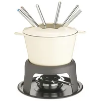 Master Class MasterClass Fondue-Set aus Gusseisen, Fondue-Topf mit 6 Gabeln und emaillierter Schüssel aus Gusseisen, hervorragende Wärmespeicherung und einstellbarer Brenner, Geschenkpackung, cremefarben, 21x18cm