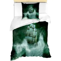 ABAKUHAUS Piratenschiff Bettbezug Set für Einzelbetten, Gewitter, Milbensicher Allergiker