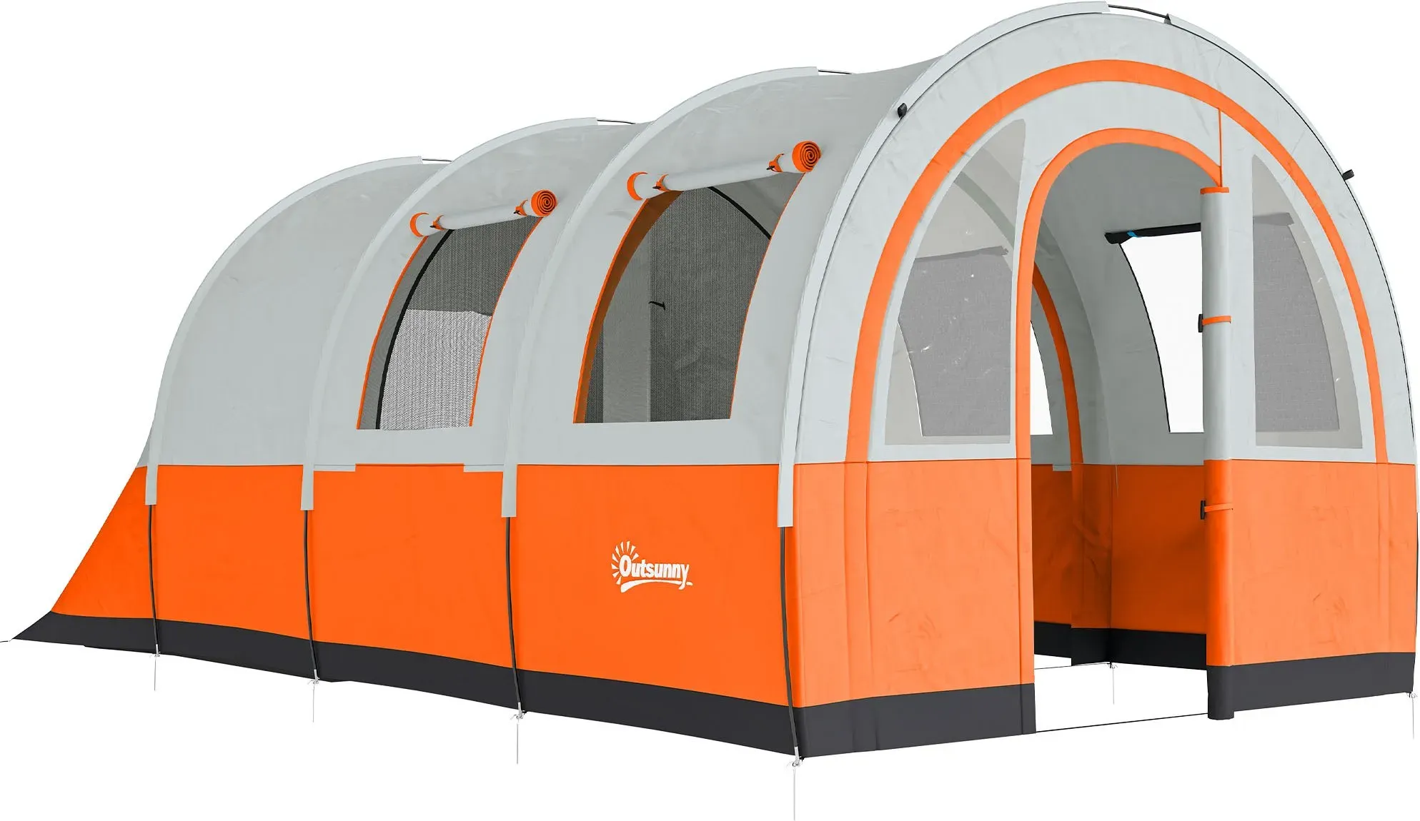 Outsunny Tunnelzelt, Campingzelt für 6 Personen, mit 2 Räumen, Lichthaken, Gruppenzelt mit Tragetasche, 3000mm Wasserabweisend Familienzelt, für Garten, Campingplatz, Cremeweiß   Aosom