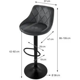 ML-Design Barhocker 2er Set, aus Samt, Grau, mit Rückenlehne und Fußstütze,